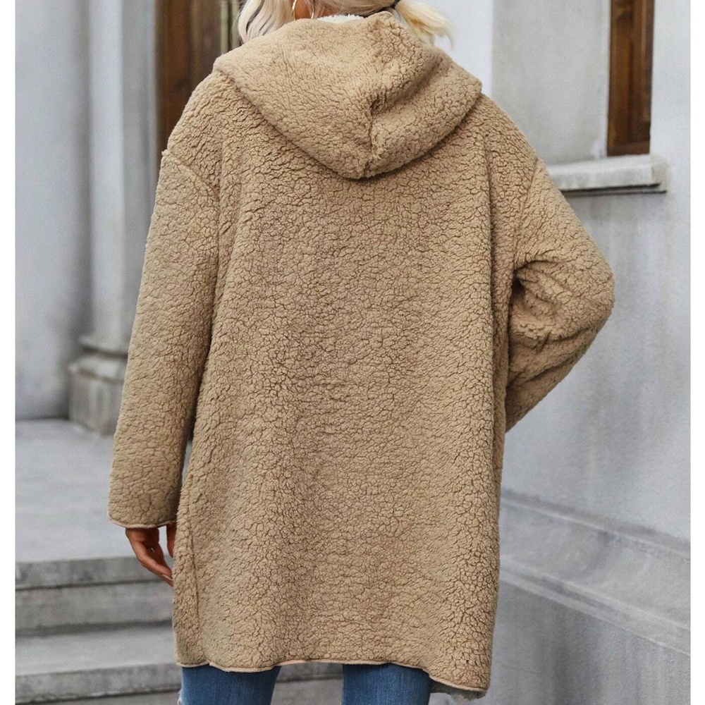 Cozy Teddy Open Front Hoodie Jacket Coat - Picture 3 of 4